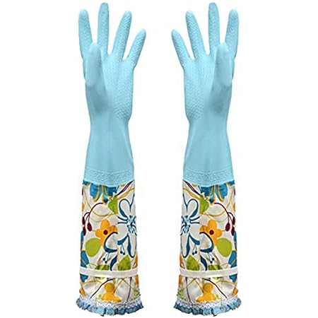 Amazon Huofuキッチングローブ ゴム手袋 長い キッチン用手袋 ロング 裏起毛 厚手 炊事 ガーデニング 食器洗い 台所 洗い物 風呂掃除 洗車 主婦用 おしゃれ 手荒れ防止 ロングサイズ 青 L Huofu 炊事 掃除用ゴム手袋