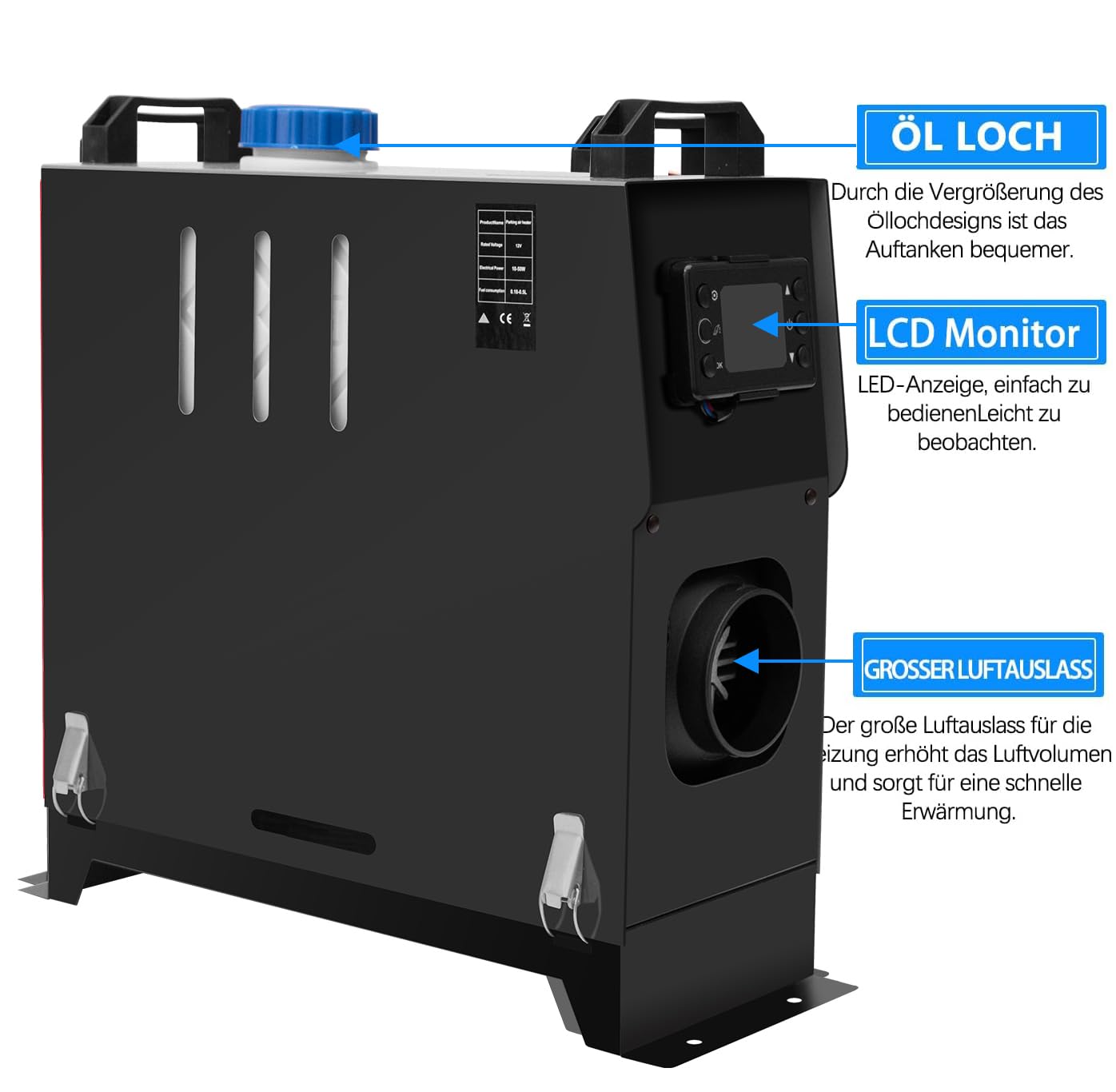 Standheizung Diesel, 12V 8KW Standheizung, Diesel Lufterhitzer, Luft Dieselheizung, LCD Schalter u. Fernbedienung Schwarzfür Auto RV Boot KFZ PKW Wohnmobil Rot (8KW-Schwarz)