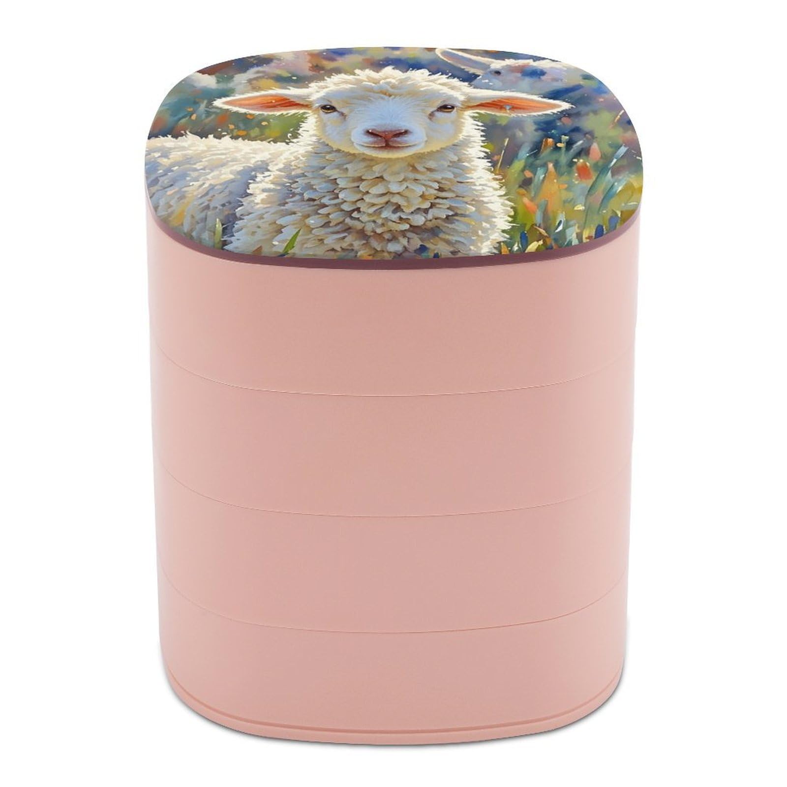 VstaDank Color Sheep Jewelry Box with Mirror Travel Small Jewelry Case for Women 4-Layer Rotatable Jewelry Organizer Storage Box Portable Jewelry Storage Case for Rings Earrings