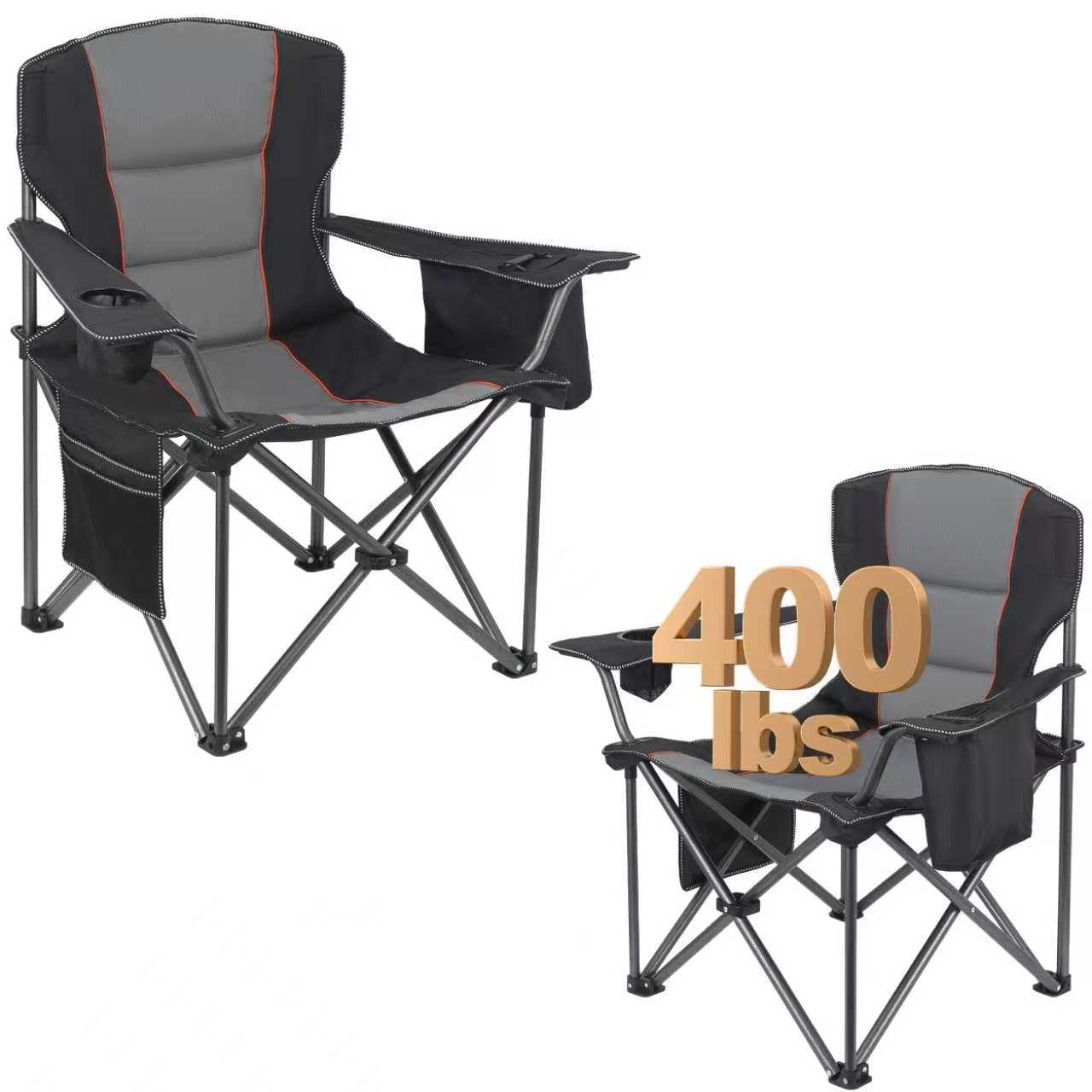 SILKLUMO 2 Pack Heavy Duty Oversized Camping Chair for Adults 200KG Max/Lumbar Support - Folding Chairs with Side Pocket, Cup Holder & Cooler Bag for Beach, Fishing, Lawn, Backyard