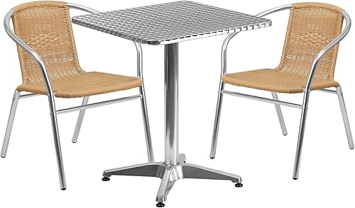 Miniatura 5 de Cuadrado de 23.5" para interiores y exteriores juego de mesa de aluminio con 2café Oscuro sillas de ratán