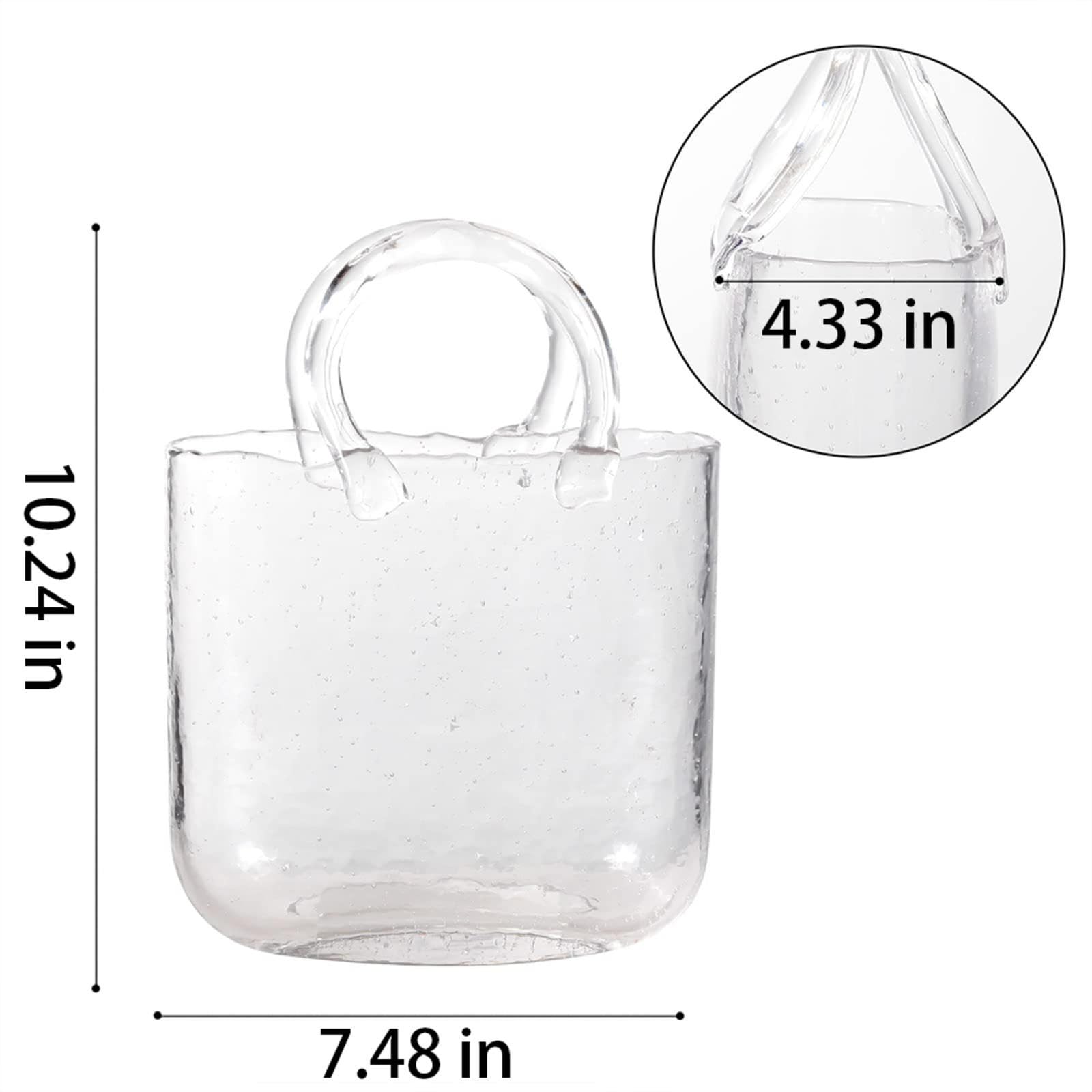 Vaso Portamonete in Vetro per Fiori, Vaso Carino a Borsa Vaso Trasparente in Vetro Portamonete, per Decorazioni domestiche, centrotavola, Eventi, Ufficio, Giardino, Matrimonio, Style1-Transp