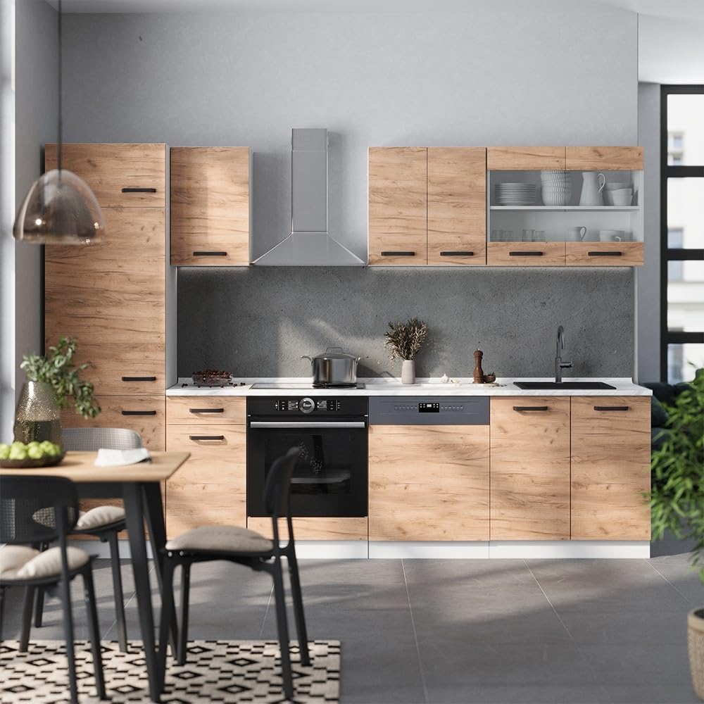 Vicco Küchenzeile R-Line, Goldkraft Eiche/Weiß, 300 cm | AP Eiche, zur individuellen Anordnung und Erweiterung der Module geeignet