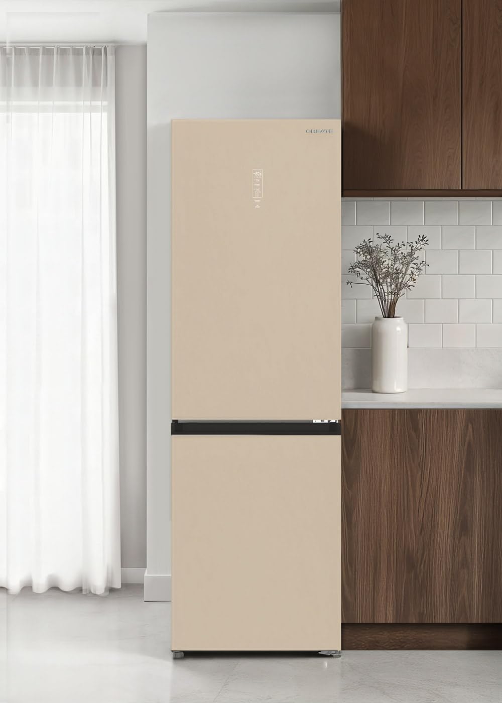 CREATE / FRIDGE STUDIO COMBI PRO 402 / Réfrigérateur combiné 402L sable / 60 x 63,8 x 190,9 cm/No frost, Space Pro et Care+, antibactérien, commande tactile électronique, 158W