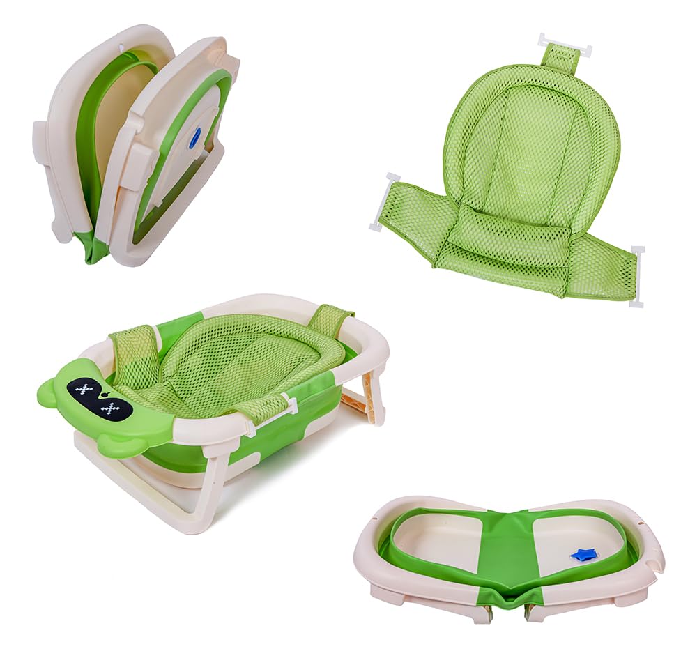 NOT JUST A BOX - Vaschetta Bagnetto Pieghevole Neonato, Indicatore di Temperatura, Foro di Drenaggio, Cuscino Antiscivolo, per bambini fino a 24 mesi (VERDE)