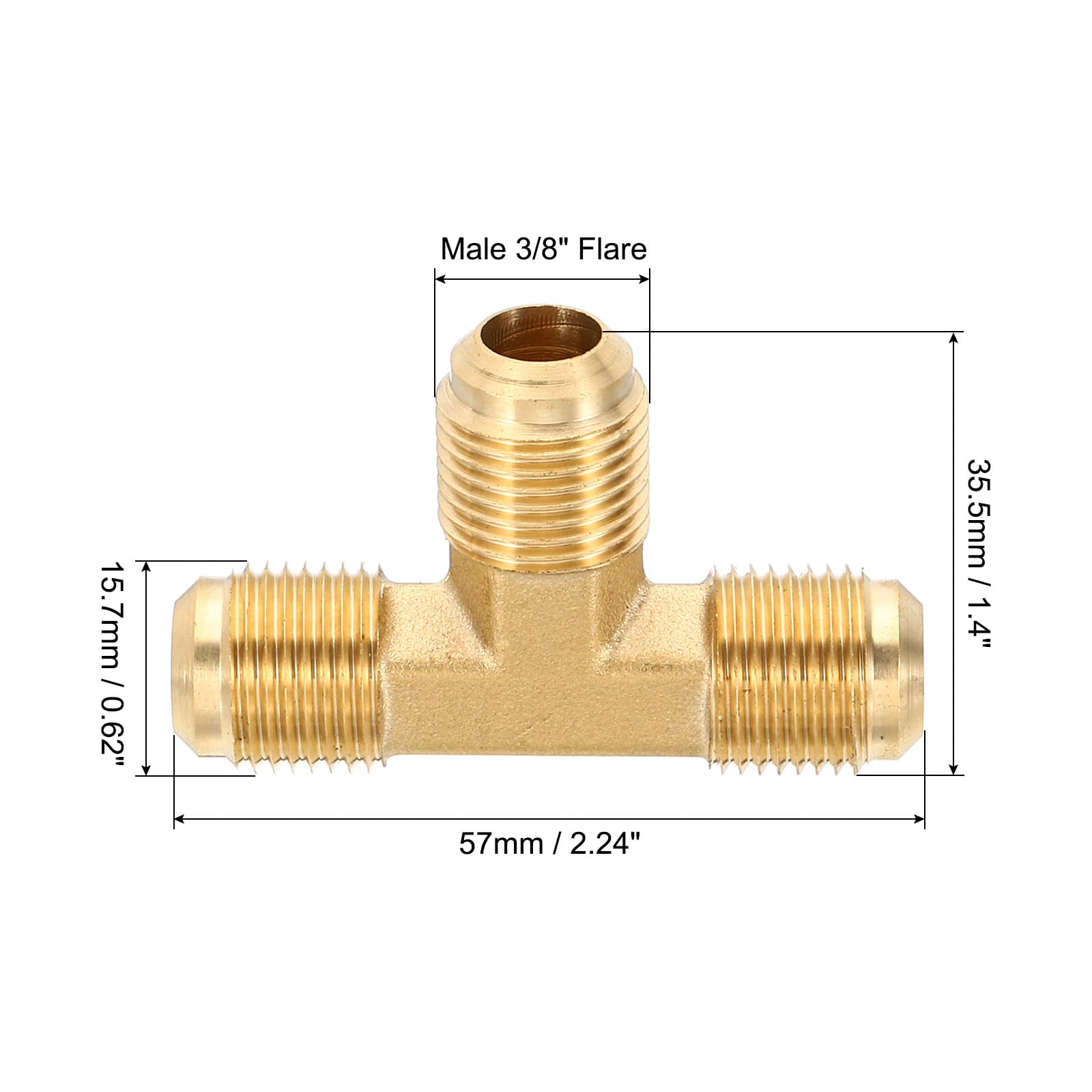 PATIKIL 3pz Raccordo per Tubo in Ottone 3/8" x 3/8" x 3/8" Tee con Dado