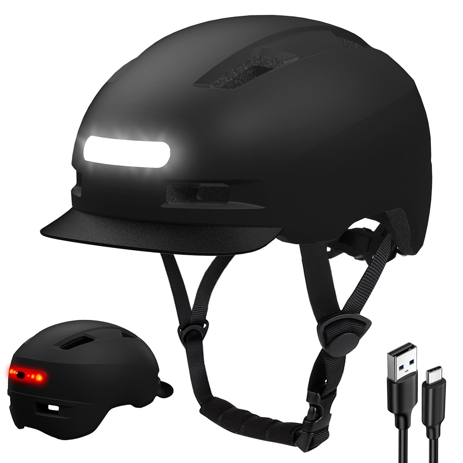 KINGLEAD Casque de vélo léger avec lumière LED avant et arrière 5 modes cyclisme trekking