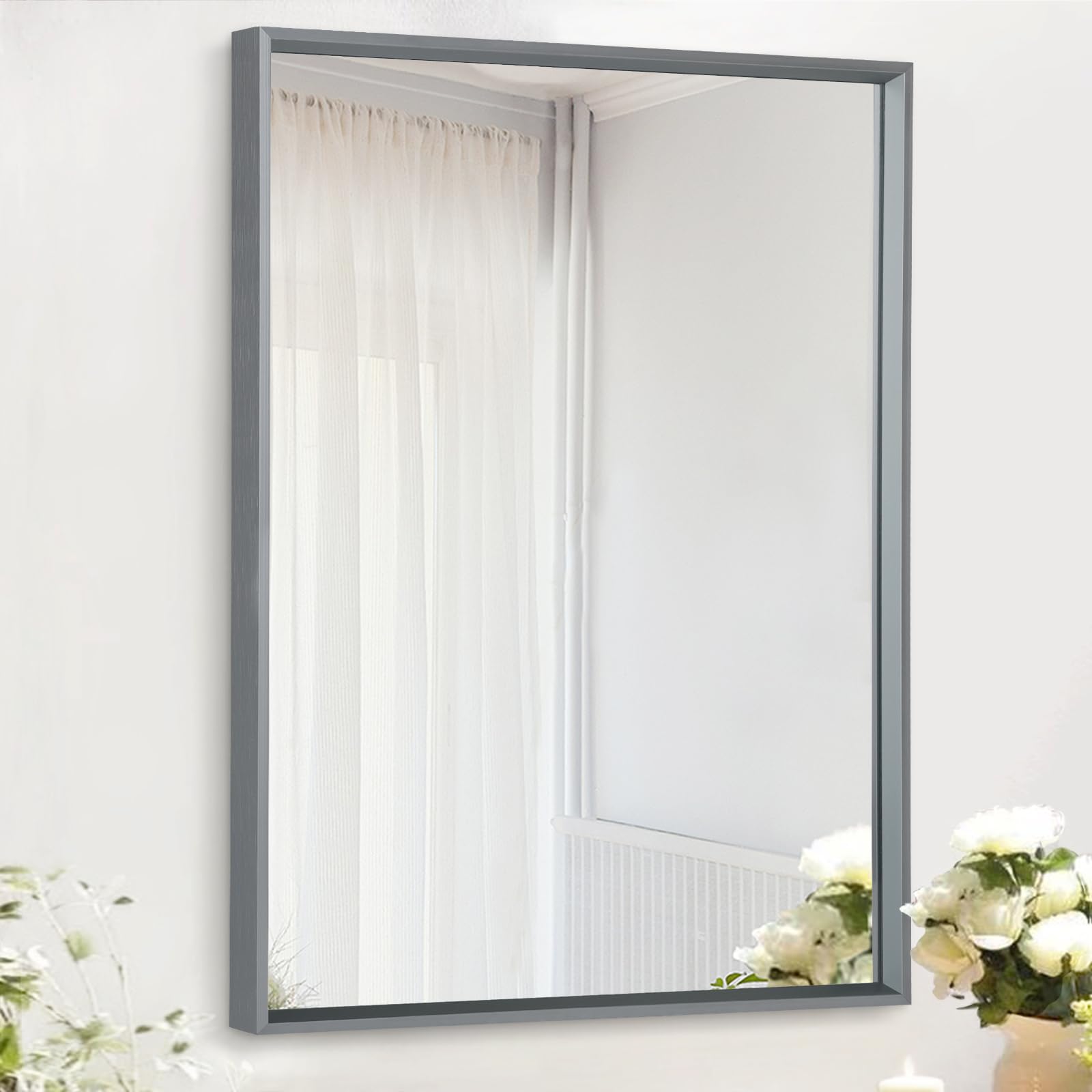 AAZZKANG Rectangle Metal Framed Mirrors for Wall Modern Hanging Mirror with Aluminum Frame for Bathroom Bedroom Living Room Entryway Home Decor 50x40cm