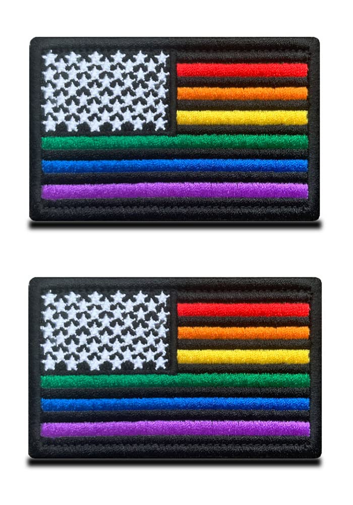 2 Pcs Colorful USA America United States LGBT Gay Lesbian Rainbow Flag Hook & Loop Embroidered Patch Gay Pride US American Equal Justice Human Freedom