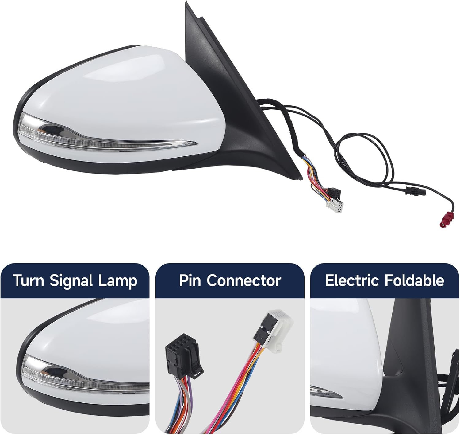 Passenger Side View Mirror Assembly Fit For W205 Mercedes Benz C Class C180 C200 C300 C250 2015-2021 With Electrical Folding/Blind Spot/Heated/LED Turning Signal Light/Memory/Puddle Lights (White)