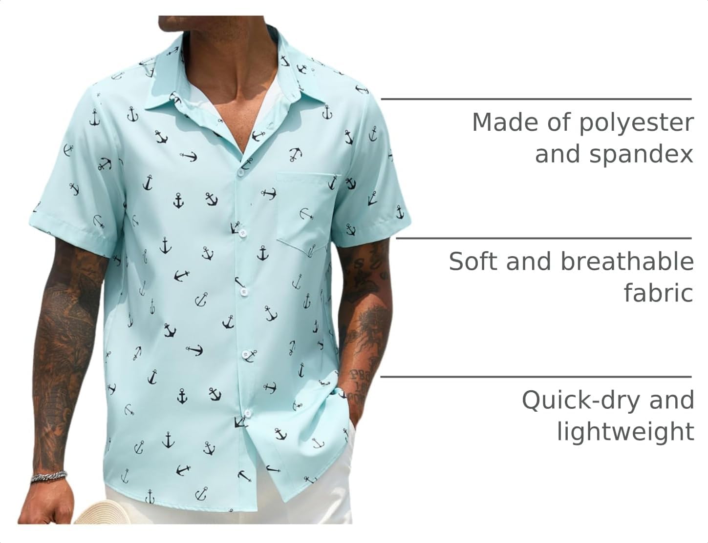 Men Button Up Short Sleeve Hawaiian Shirt Summer Tropical Beach Shirts for Vacation Fishing image 4