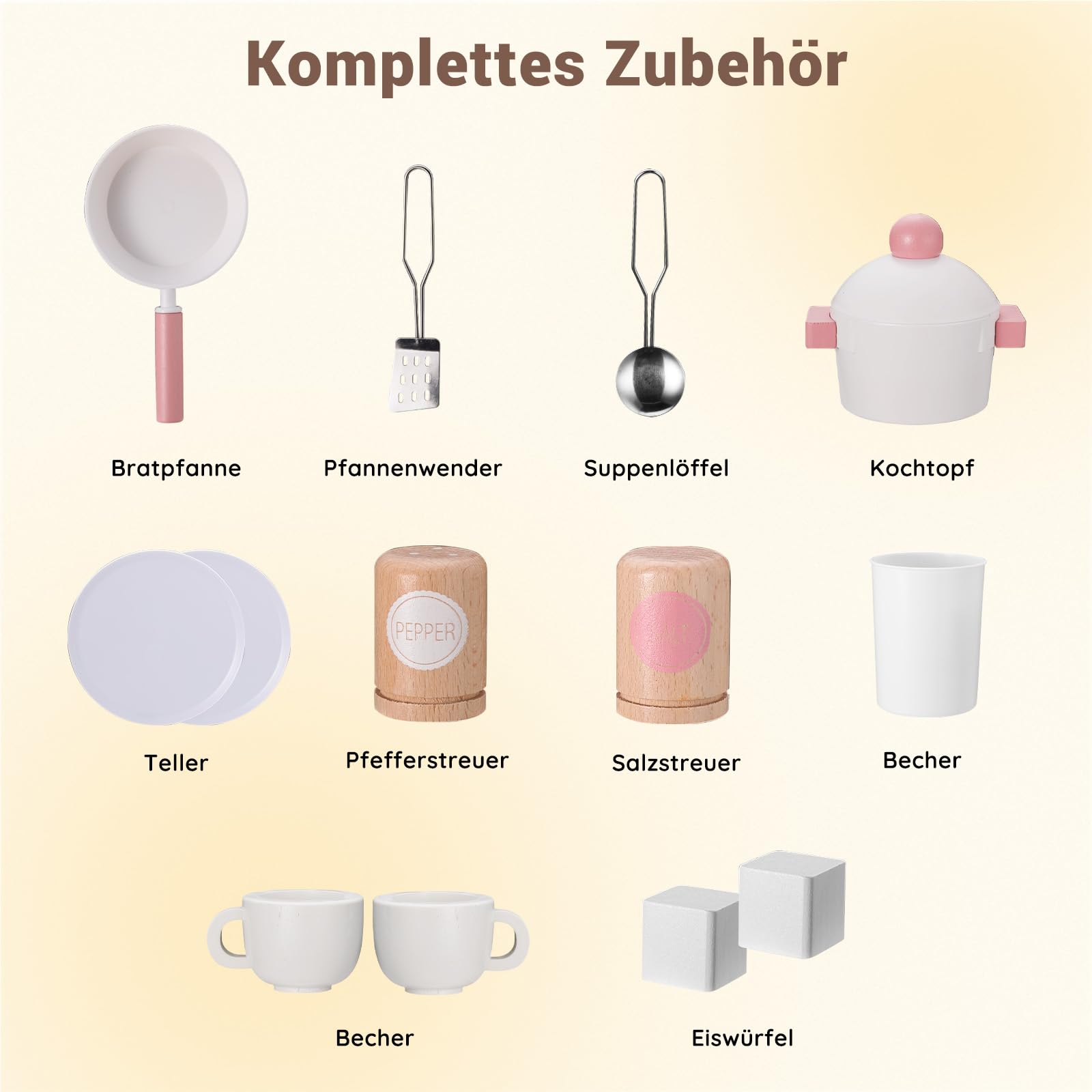 SainSmart Jr. Kinderküche Holz Spielküche für Kinder, Rosa – mit Licht & Sound, Eiswürfelspender, Mikrowelle, Backofen & Spüle, große Kinder Küche mit Zubehör, Rollenspiel ab 3 Jahren