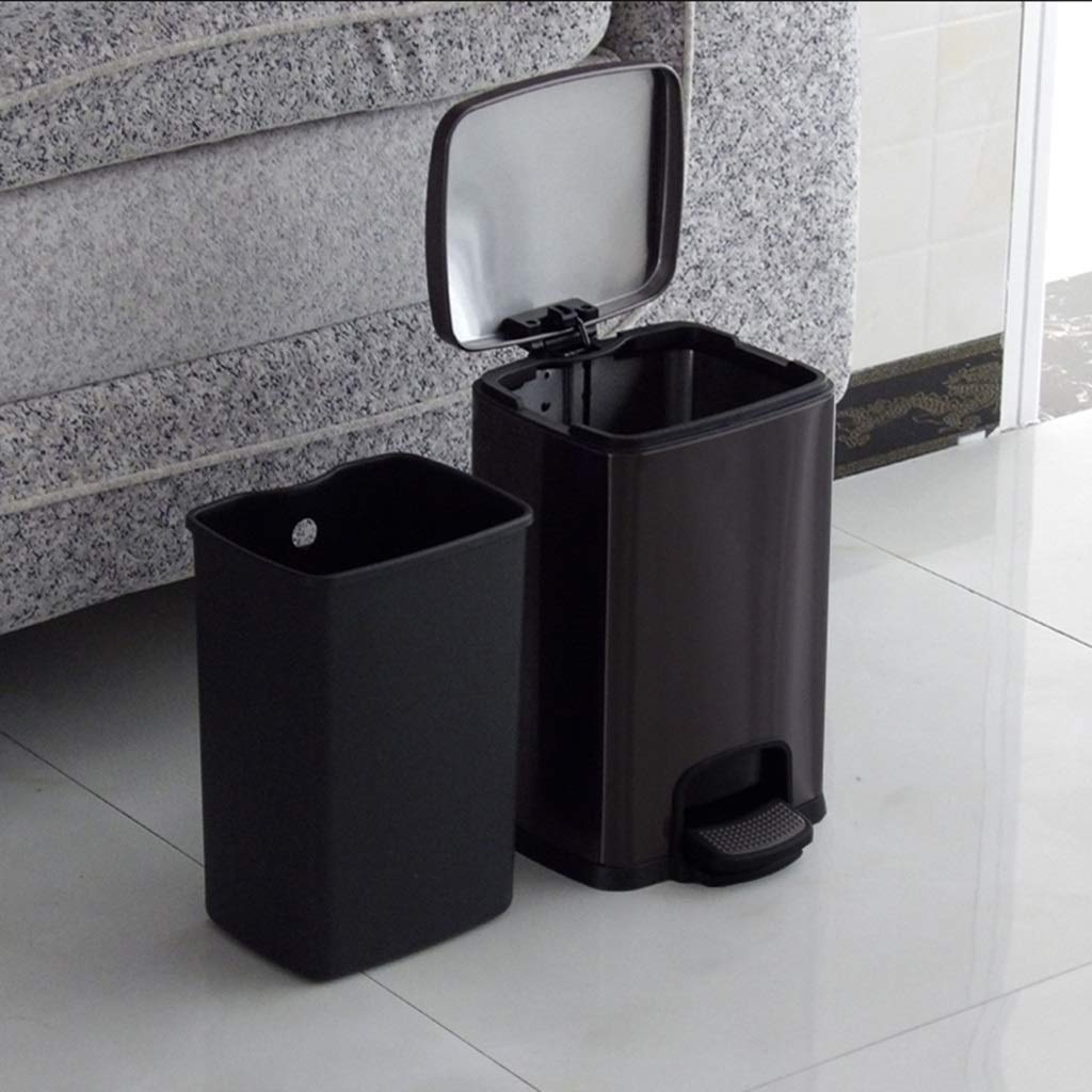 Portable Square Trash Bin Pedal Stainless Steel Two-Layer Multi-Color Wastepaper Basket with Lid for Home Office Can Recycler (Color : Silver Size : 5L) (Silver 5L)