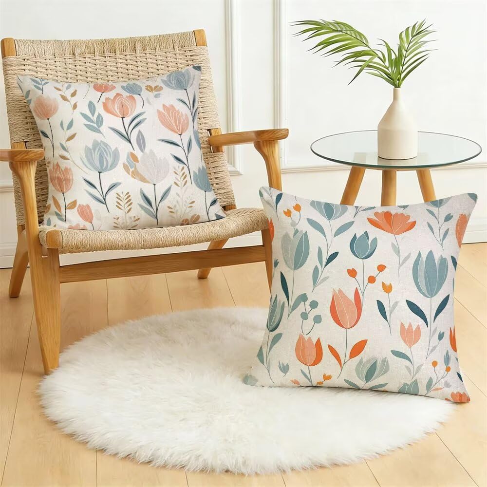 Federe Cuscini da Esterno Impermeabili 65x65 Primavera Copri Cuscini per Divano Fiore Federa Cuscino Pastorale Decorativi Copricuscini per Divano Giardino Soggiorno Copricuscino Set di 2 (IU163)