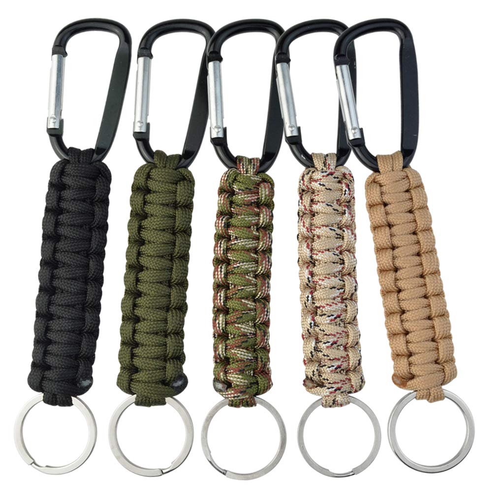 5 Pcs Paracord Keychains with Carabiner Braided Lanyard Key Ring Hooks Hangers Survival Kits for Keys Outdoor Camping Hiking Backpack Fit Men Women - 5 Colors