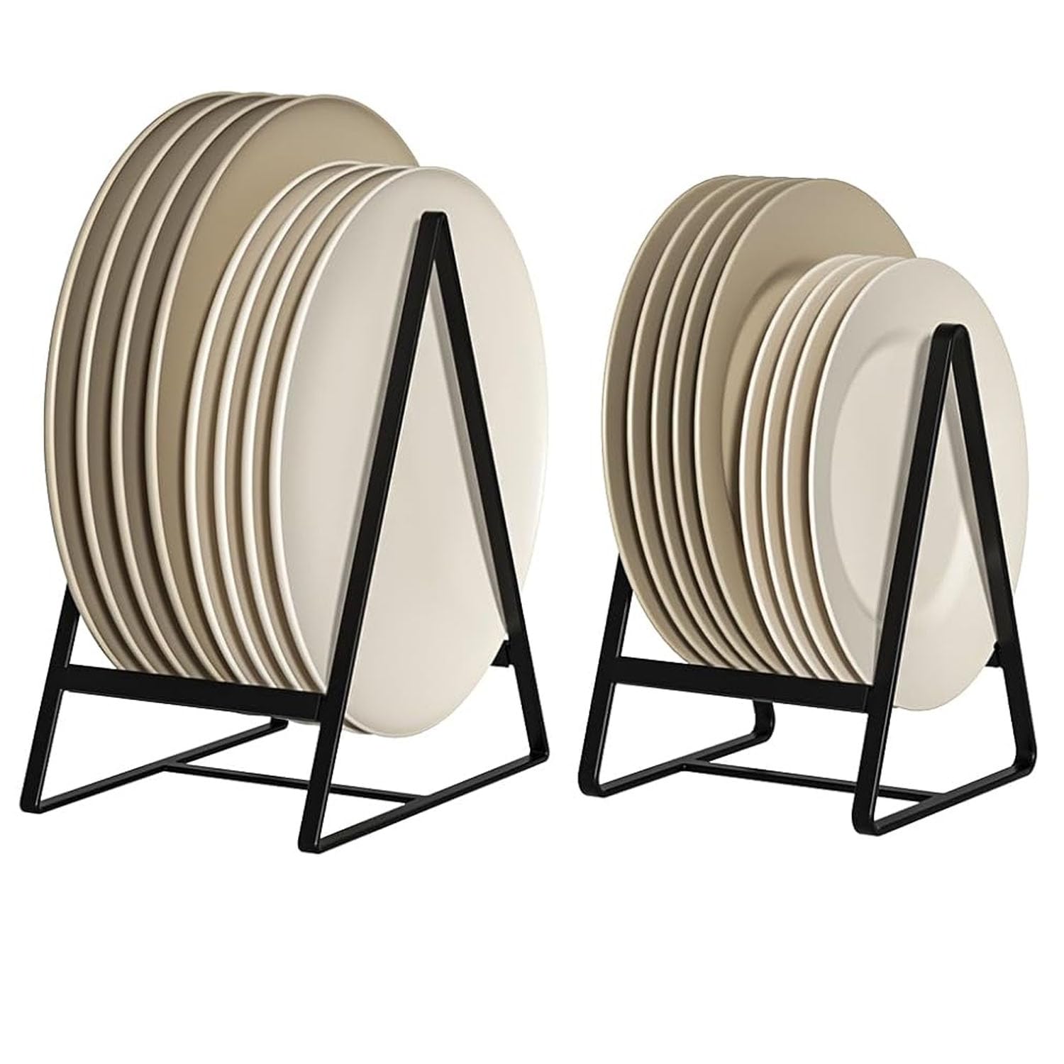 Taylor & Brown Triangle Plate Holder Organiser 2 Pack Upright Cabinet Dish Drying Rack Metal Plate Dish Organisers Racks Stands for Countertop and Cupboard - 1 Large & 1 Small, Black