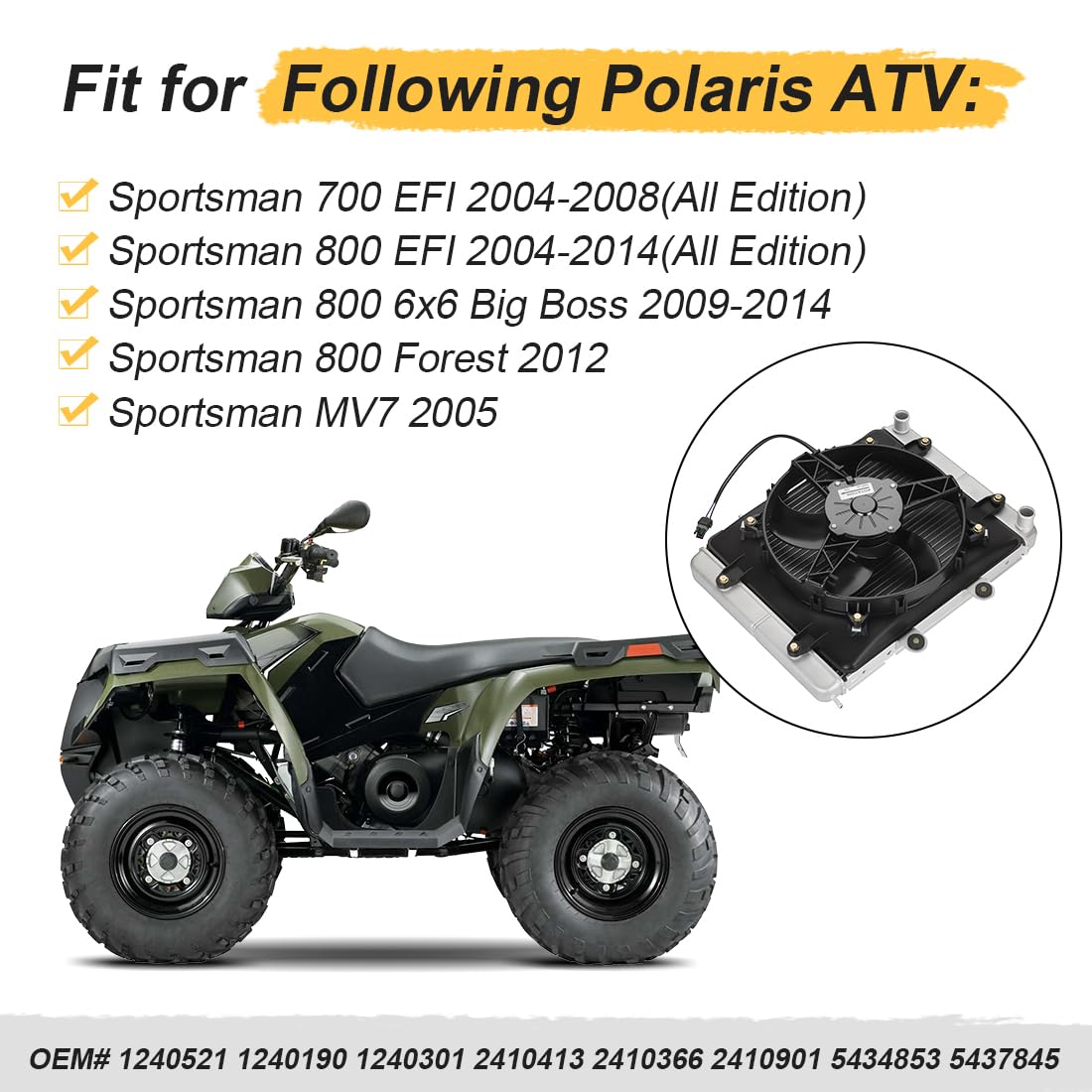 Radiatore in alluminio con ventola di raffreddamento per Polaris Sportsman | per Polaris Sportsman 700 800 MV7 2004–2014 1240521 2410413