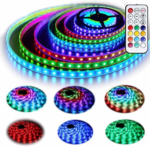 Multicolor Rainbow Chasing 5050 RGB LED Strip Lights Kit, Geekeep Dream Color Addressable LED Lights, Waterproof Neonpixel LED Strip with Remote Controller for Indoor Outdoor Decoration 12V 16.4ft