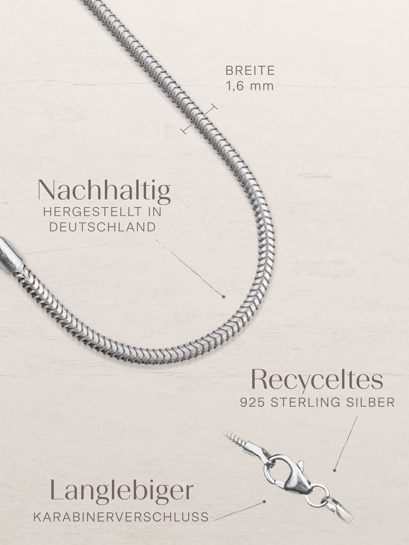 modabilé Schlangenkette Damen Halskette 925er Sterling Silber (35cm-90cm 1,6mm breit) Silberkette 925 ohne Anhänger Silberne Kette Frauen Ketten Kurz