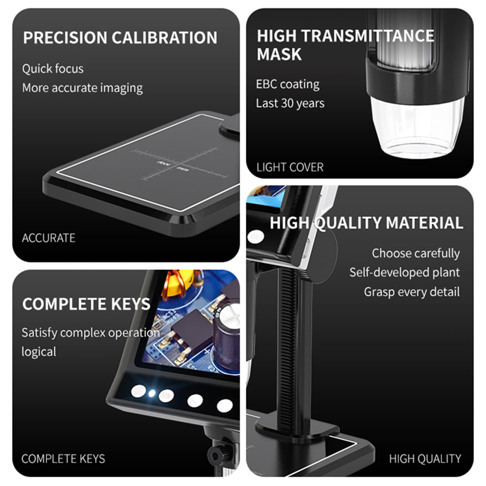 Microscope Numérique USB 1000X - Écran LCD 4,3" 1080P - Pour Adultes, Enfants, Observation Pièces, Insectes, Plantes
