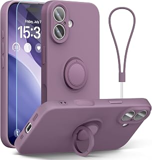 for iPhone 17 Case 6.3'', Ring Stand Silicone Slim Design (with Wrist Strap), Magnetic Car Mount Case Cover Compatible with iPhone 17 (Lilac Purple)
