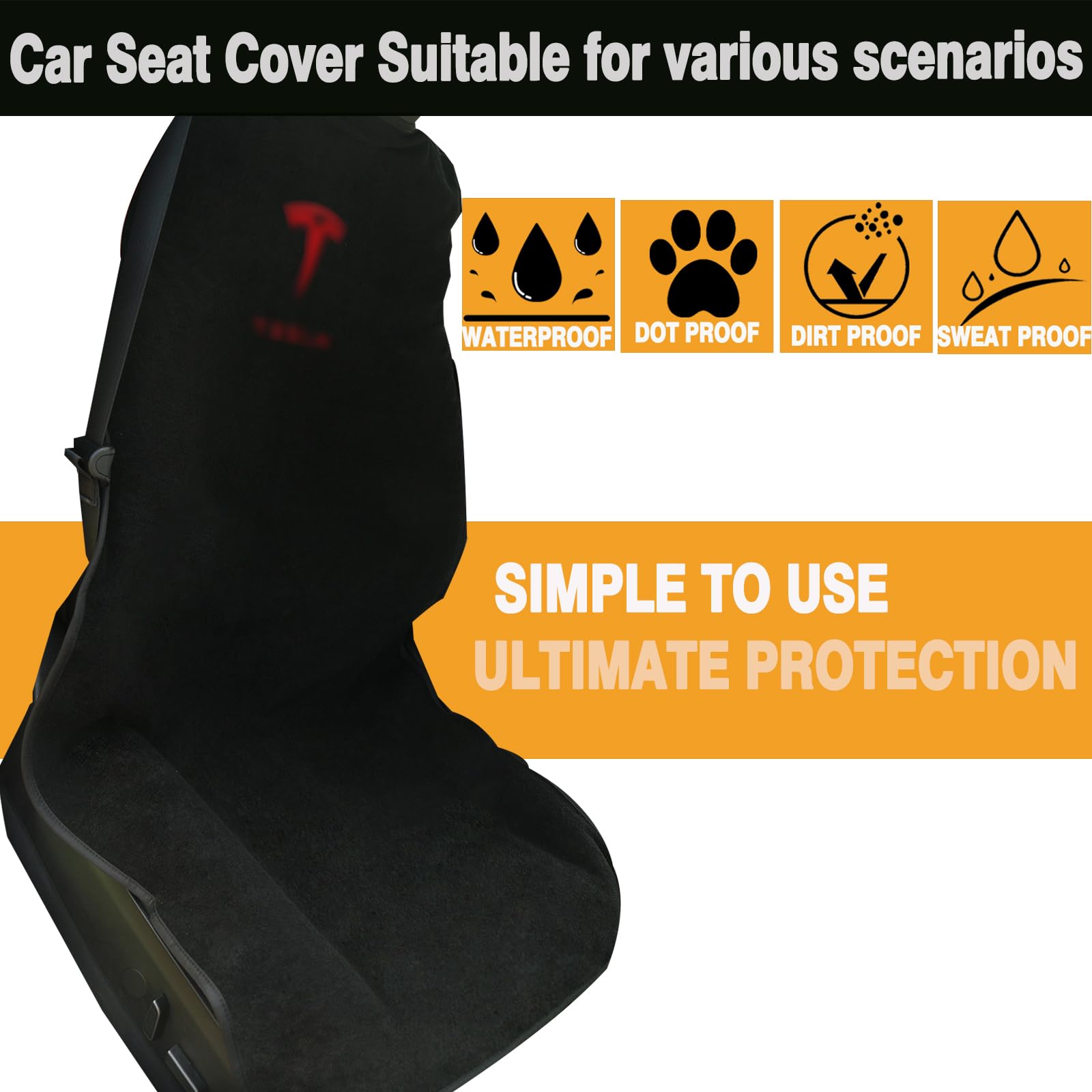 Fawyn Upgraded Compatible with Tesla Seat Covers for Model 3/Y/X/S - Sweat-Resistant Towel Seat Cover for Kids, Pets and Dog Tesla Seat Protect Accessories