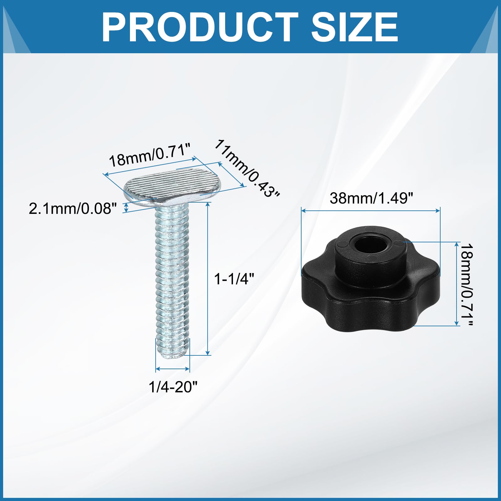 QUARKZMAN 8 Juego Kit Perillas Para Riel T Con Perillas Estrella Y Tornillos Ranura T 1/4"-20 X 1-1/4", Accesorios Tornillos Deslizantes Ranura T Para Plantillas, Plateado