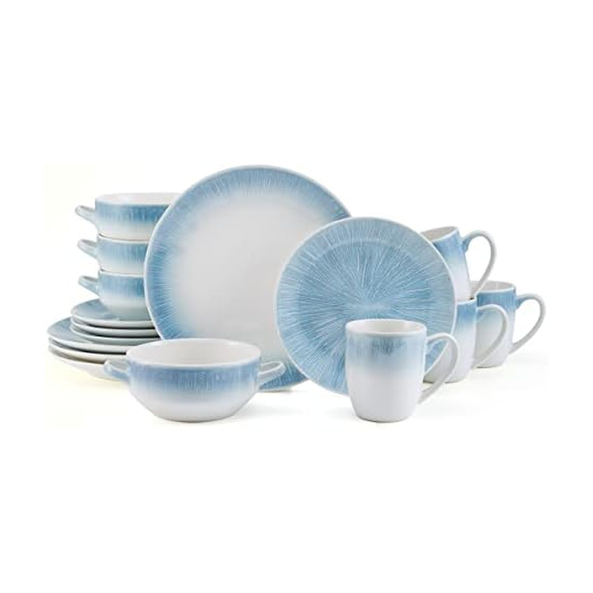 Logan 16 Piece Dinnerware Set, Service for 4, Blue Ombre