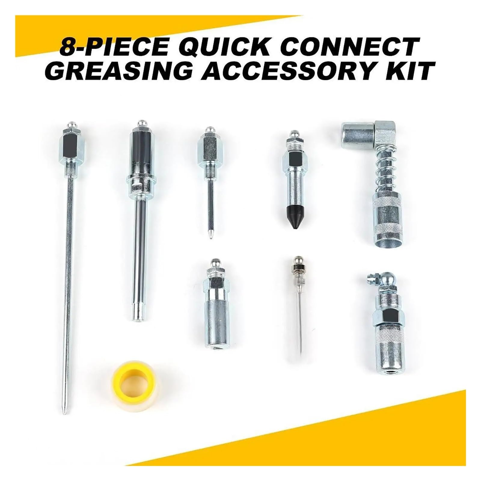 Kit di accessori per il montaggio del grasso a connessione rapida, 8 pezzi | Ugello universale per lubrificazione automatica del grasso del veicolo agricolo