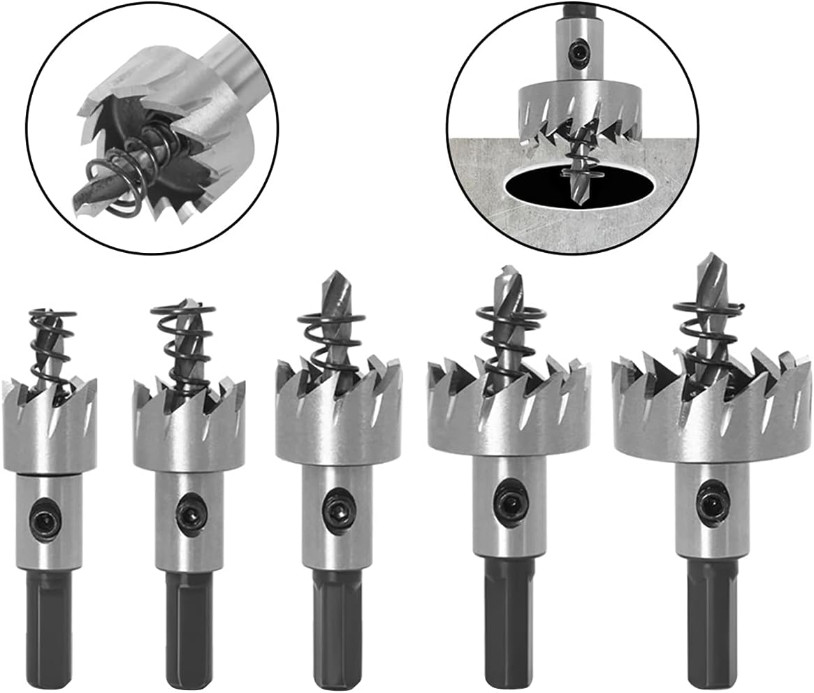 TOPWAY HSS Hole Saw Set 5PCs, 16-30mm High Speed Steel Cutter Opener Drill Bits Circular Cutting Tool for Steel Copper Iron Plastic Wood PVC 122400