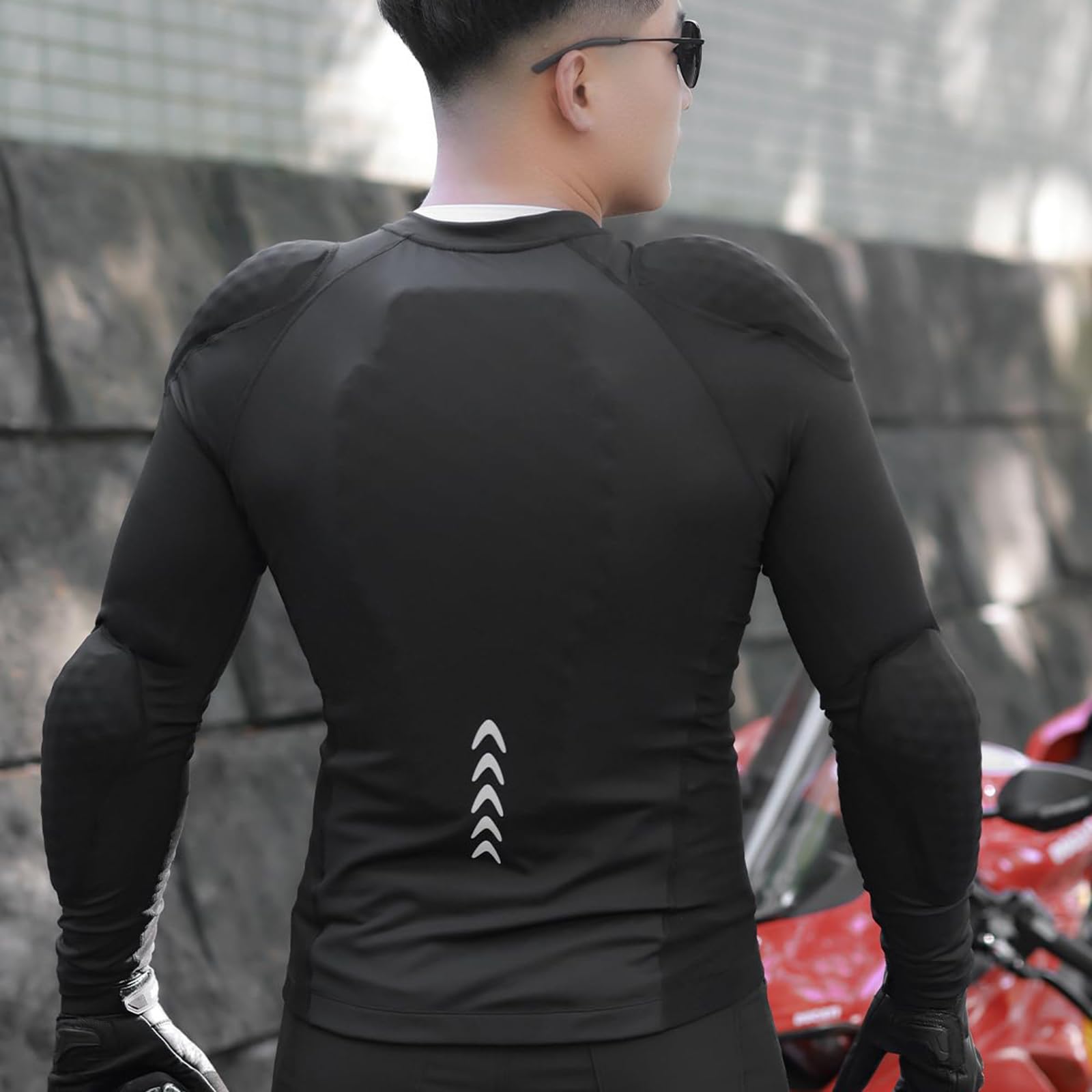 Giacca moto uomo corazzata, camicia protettiva moto 7 protezioni rimovibili cerniera YKK doppio cursore mesh traspirante leggero riflettente, top biker running palestra sicurezza