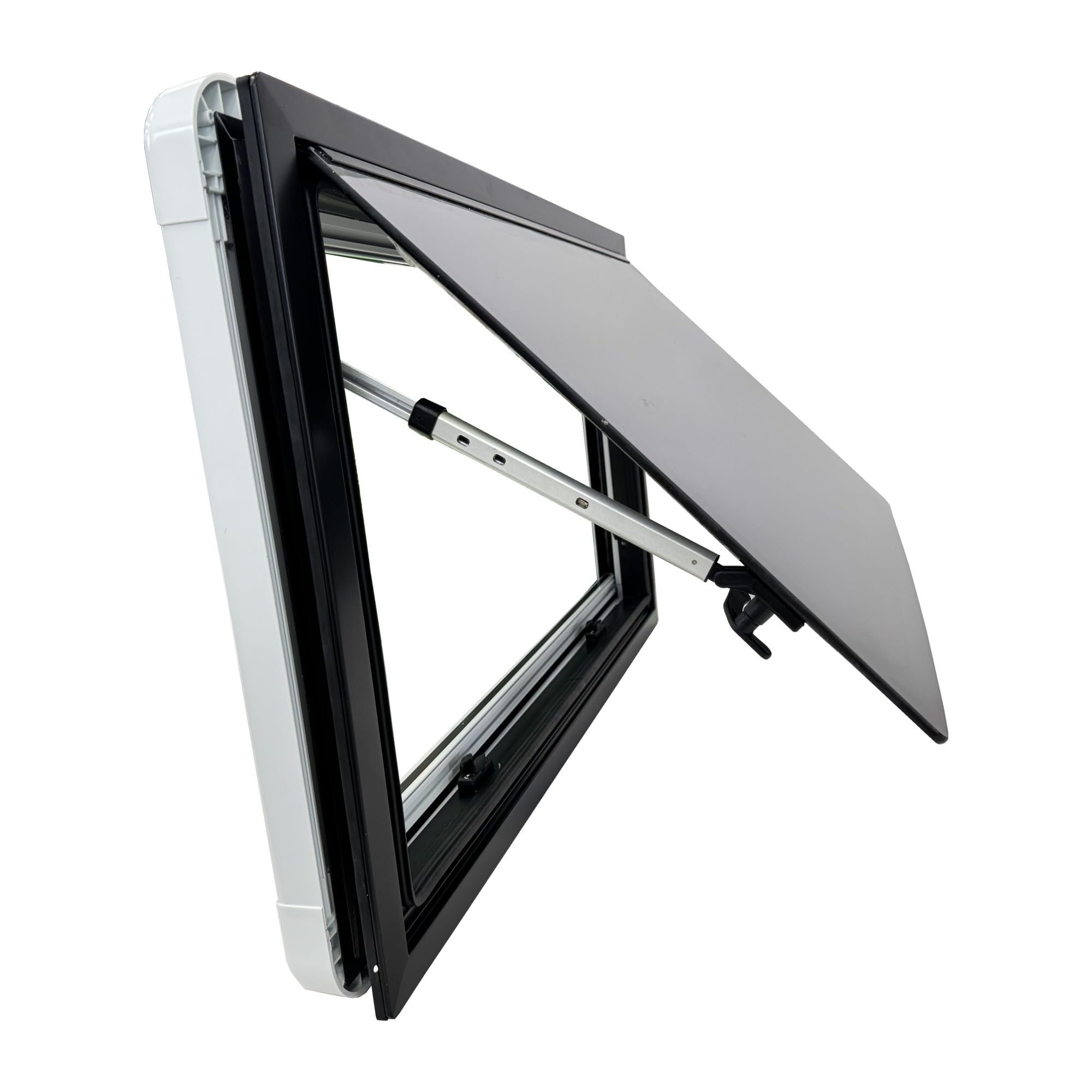 Finestra apribile SWISS OUTDOOR 500x400 – Vetro acrilico ULTRAFLAT, omologato ECE R43, doppia vetratura, tendina e protezione antinsetti, cornice bianca, isolata, finestra per camper, furgone