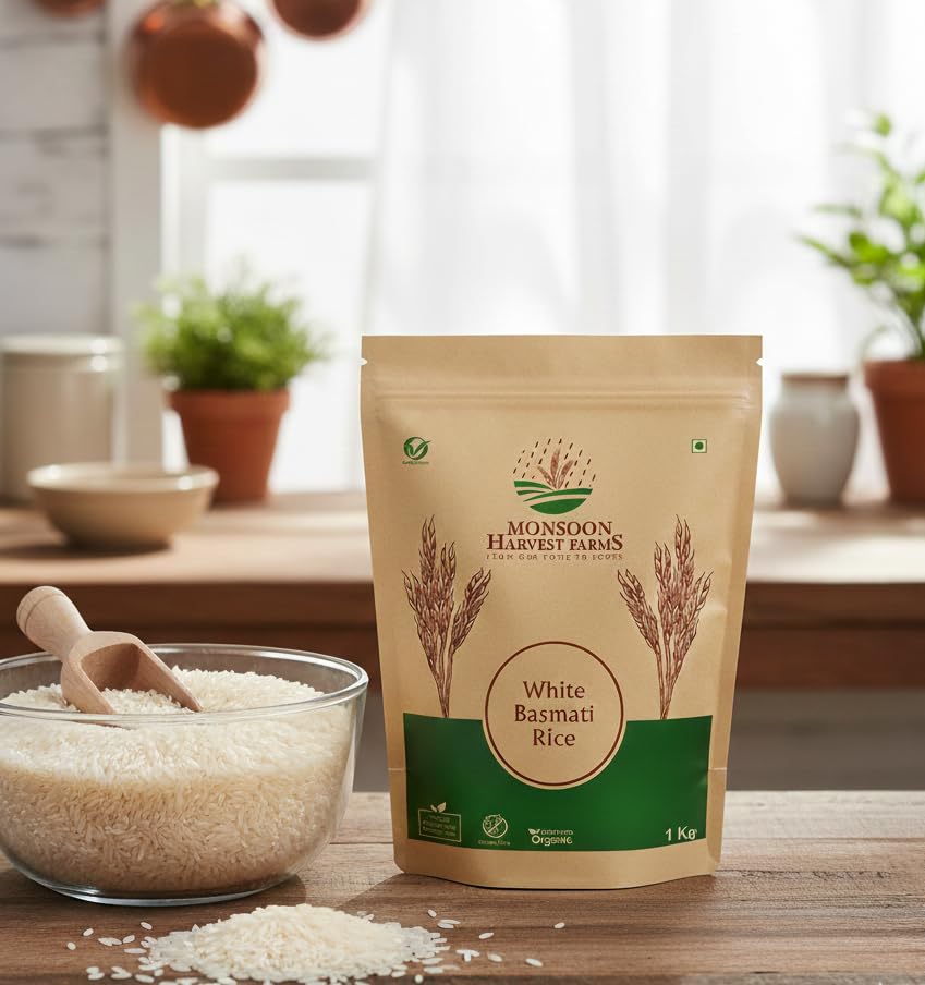 Organic White Basmati Rice | Direct From Farmer | Gluten Free | Organic Certified | Unpolished Basmati Rice | High Fiber and Protein | Chemical & Pesticide Free | Aromatic Excellence: |