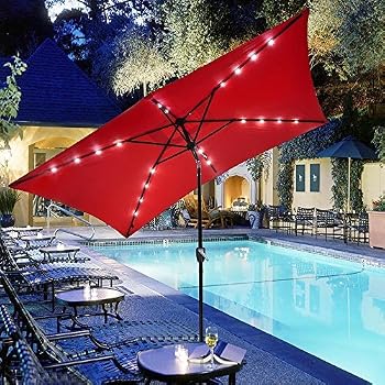 Amazon Com C Hopetree Rectangular Outdoor Patio Umbrella With Solar Led Lights 6 5 X 10 Ft Black Garden Outdoor