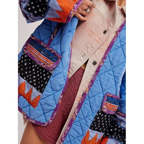 HOTIAN Women's Blue Floral Quilted Jacket – Lightweight Padded Puffer Coat for Effortless Style - Image 2
