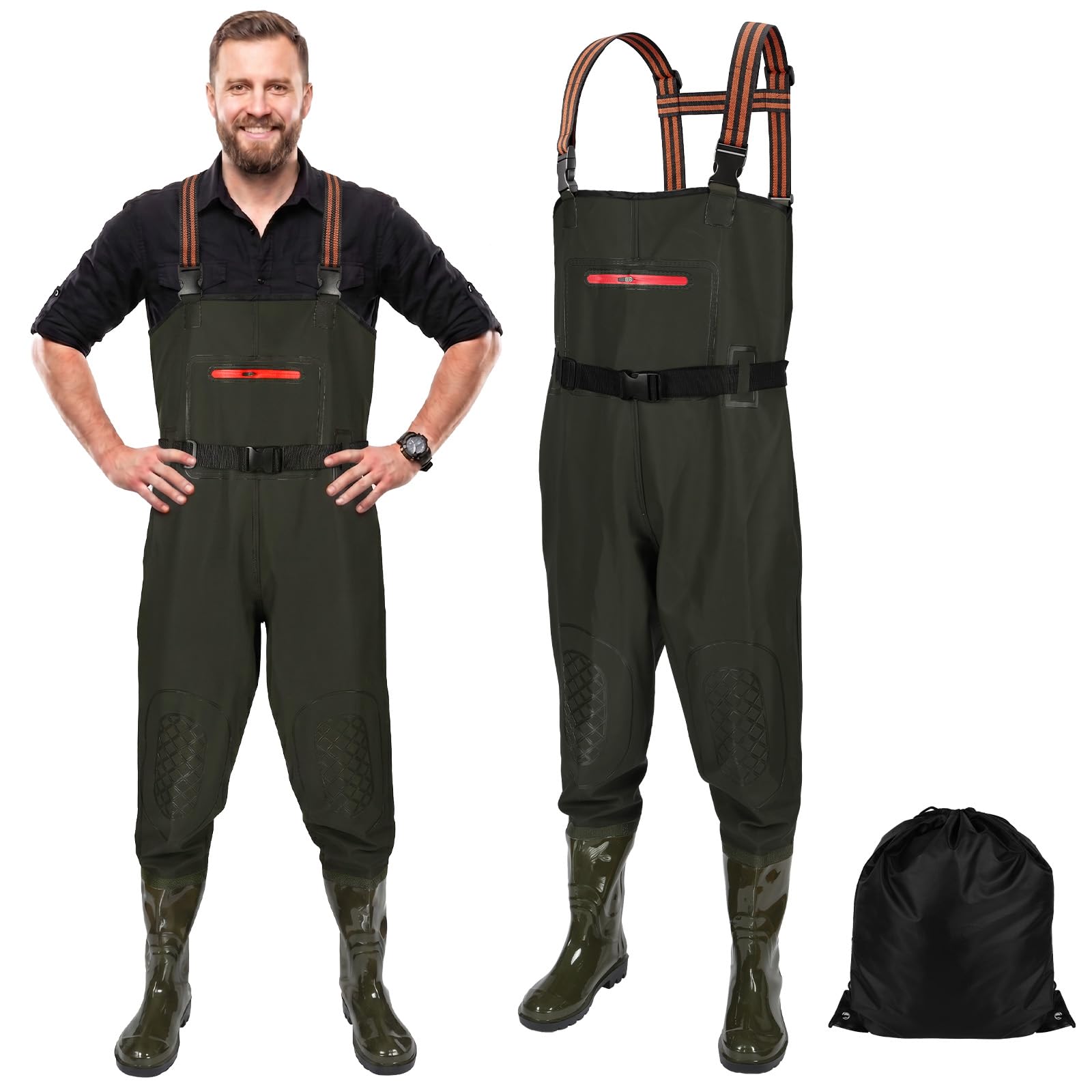 AUYAO Wodery na klatkę piersiową z butami unisex wodery wędkarskie wodoodporne bojownica do uda z regulowanymi szelkami spodnie na klatkę piersiową kombinezony z butami zestaw lekkie spodnie garnitur
