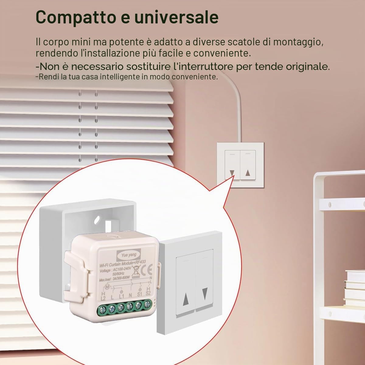 Yueyang Interruttore per tende Wifi Rf Tuya Smart Life Modulo per tapparella 433 mhz Telecomando, per porte e finestre del garage Alexa (2)