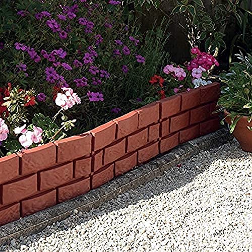 RAM ONLINE 8 X Terracotta Brick Effect Garden Lawn Edging Grey Lawn Border Stone Effect 5M Terracotta (18)