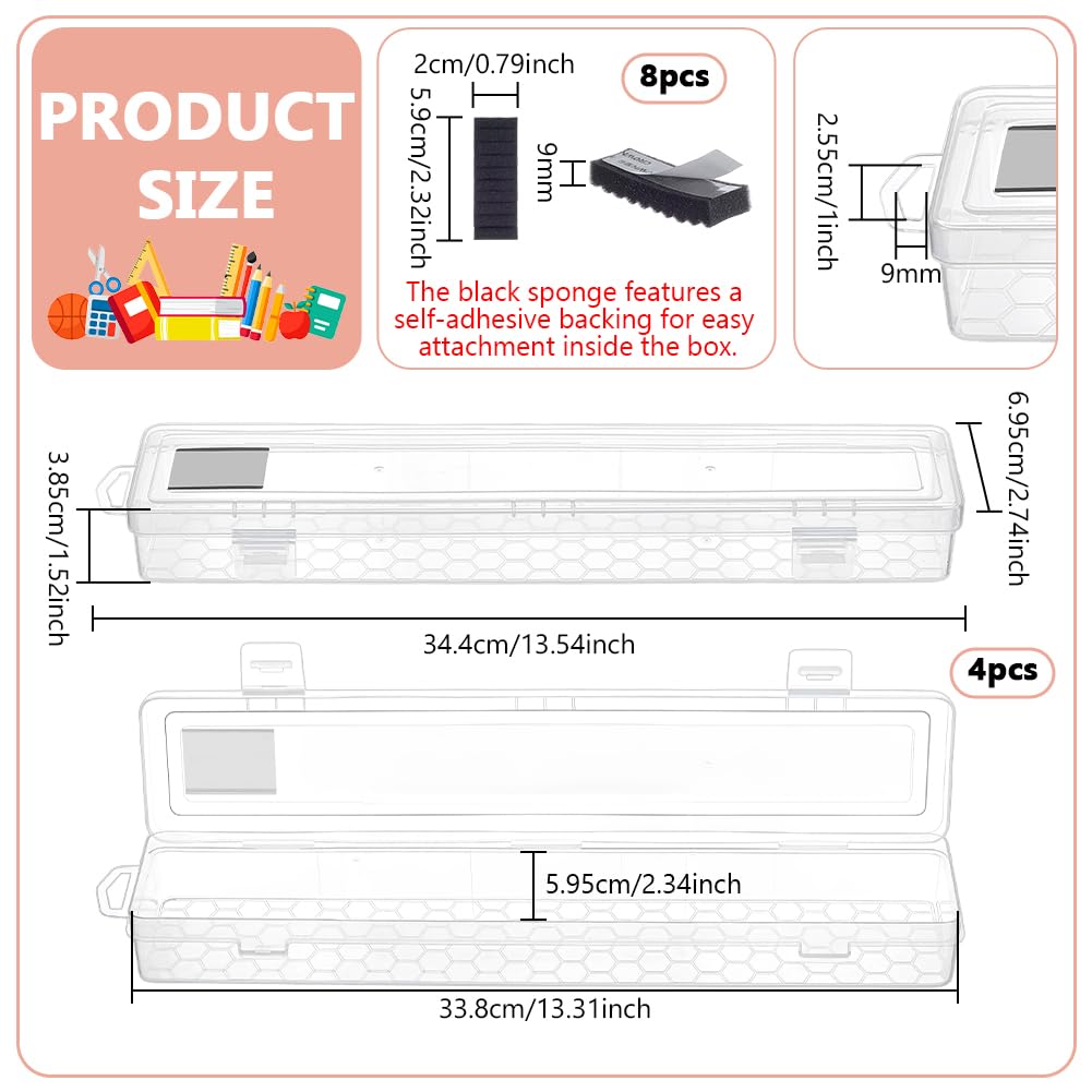 FINGERINSPIRE Set di 4 contenitori rettangolari in plastica trasparente con inserti in spugna morbida autoadesiva, per adulti e artisti, 34,3 x 6,9 x 3,8 cm