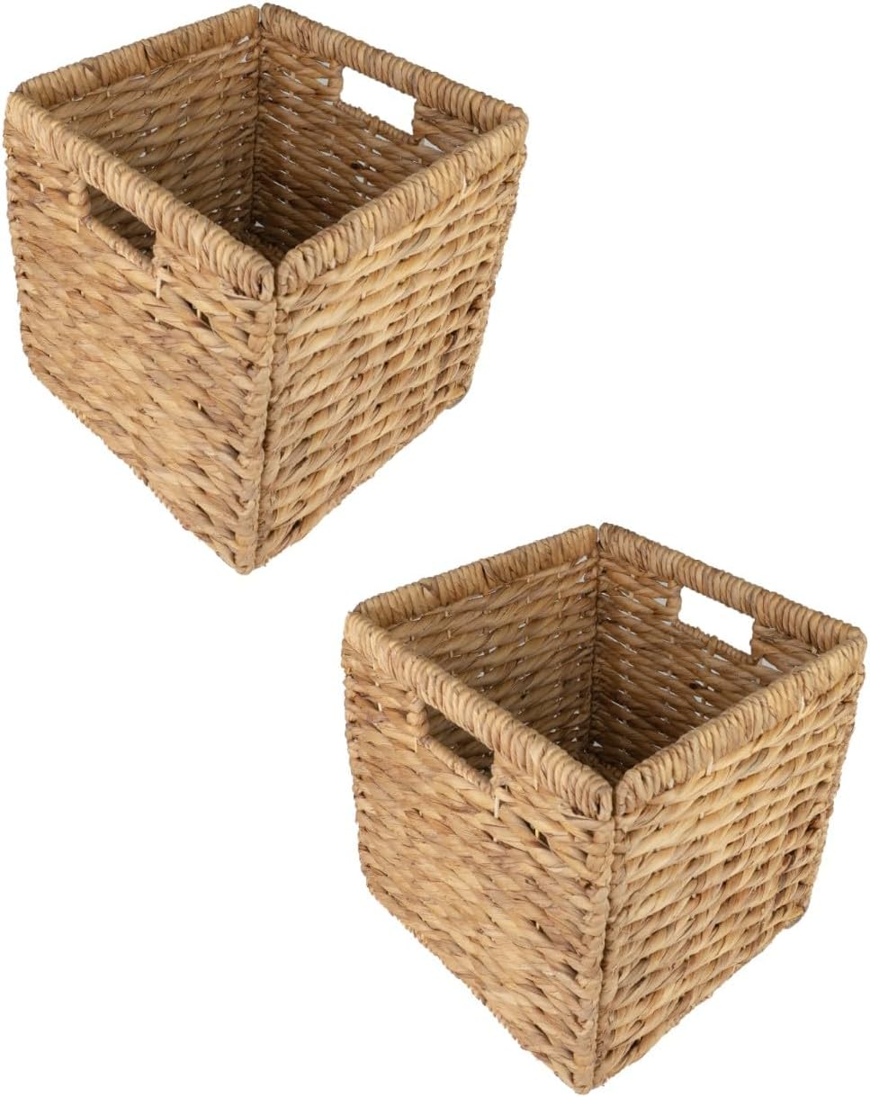 Wicker Storage Cubes 12x12 Set of 2, Heavy Duty Hyacinth Storage Baskets, Baskets for Organizing, Storage Woven Basket, Collapsible Storage Cubes, Rattan Basket, Ikea Kallax Inserts (Water Hyacinth)