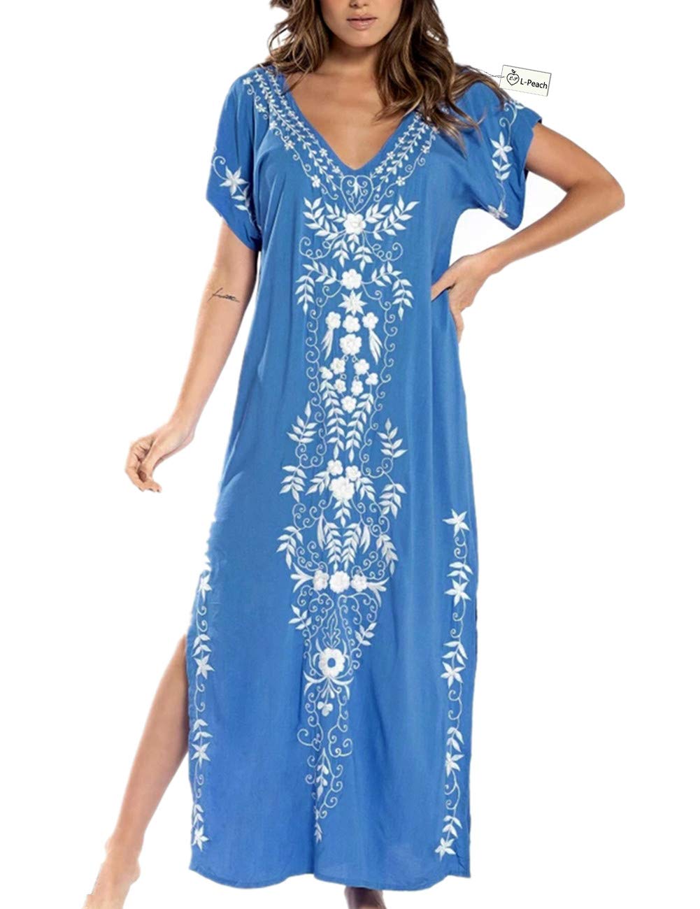 L-Peach Women's Kimono Long Dress Maxi Kaftan Summer Beach Boho Cover up Tops