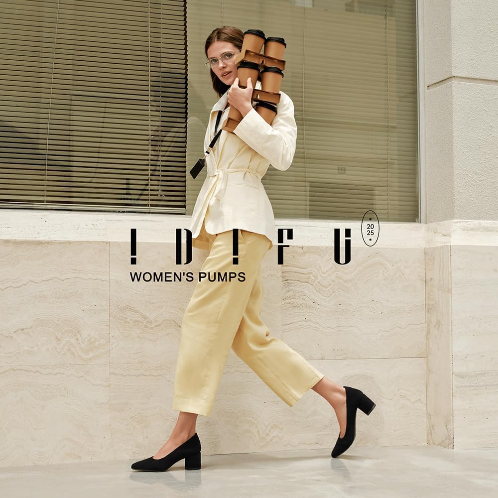 IDIFU Women's Pumps Closed Toe Low Chunky Block Heels Dress Shoes for Women Office Work Business Wedding Prom Shoes Trendy Comfortable Pointed Toe Short Thick Heels Pumps - Image 2