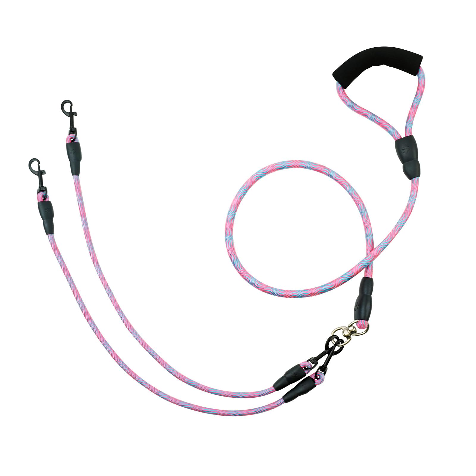 Double Dog Lead for Walking 2 Dogs No Tangle, Dual Leash Splitter with Double Ended Clips, Suitable Pet Lead for Small Breeds around 8 KG, Perfect for Training & Outdoor WalksPink, Diameter 1cm
