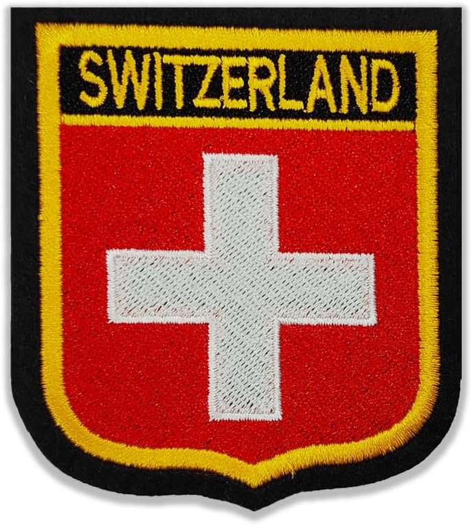Patched Up Switzerland Country Flag Embroidered Patches | Durable Embroidery Sticker | Sew On Patch for Jackets, Jeans, Bags, Clothe | Decorative Cloth Badge for Biker, Military, Travel (3 x 2.5 Inch)