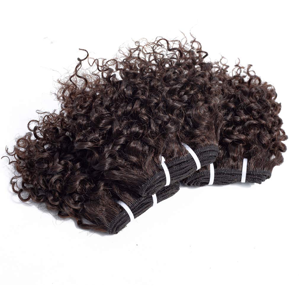 cheveux crépus et frisés trames de cheveux humains péruviens crépus bouclés 6 pouces(15,2 cm) Style Bob couleur noire naturelle (couleur brun clair, 6 pièces 6 pouces)