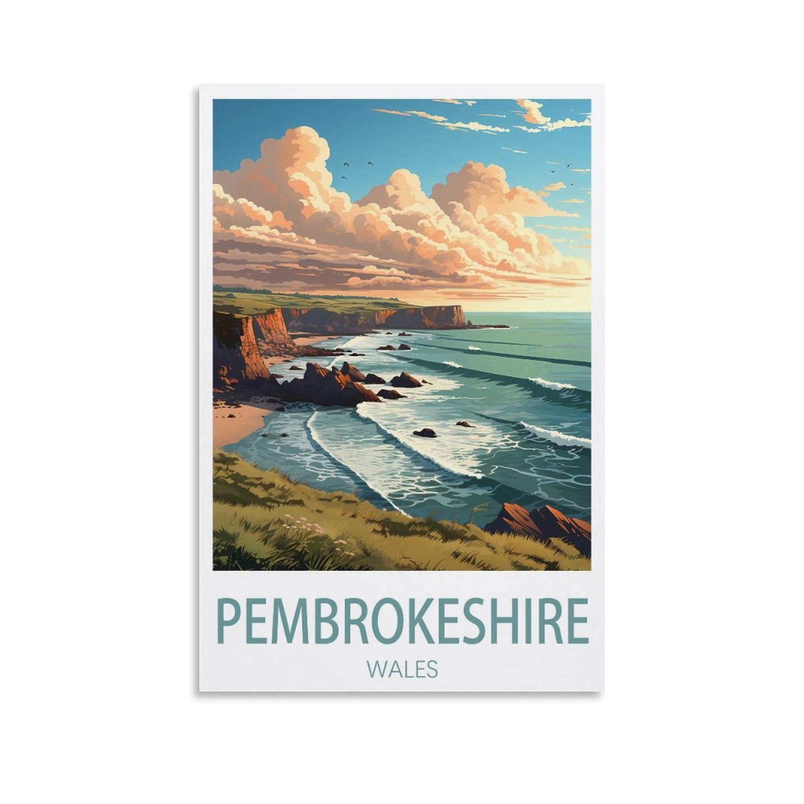 GuYaNa Pembrokeshire Wales Vintage Travel Posters Landscape 08x12inch(20x30cm) Canvas Wall Art Print Painting for Wall Decor Living Room Bedroom