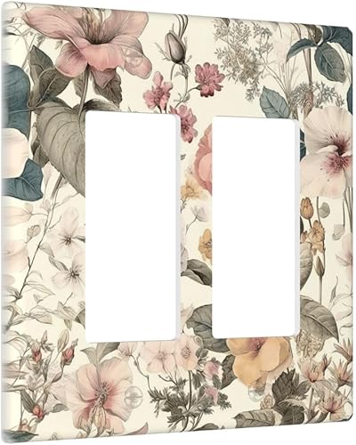 Miniatura 44 de Cubierta de interruptor de luz de palanca doble de 2 cuadras, color rosa, hongos, flores, placa de pared, placa frontal eléctrica, retro, años 70,