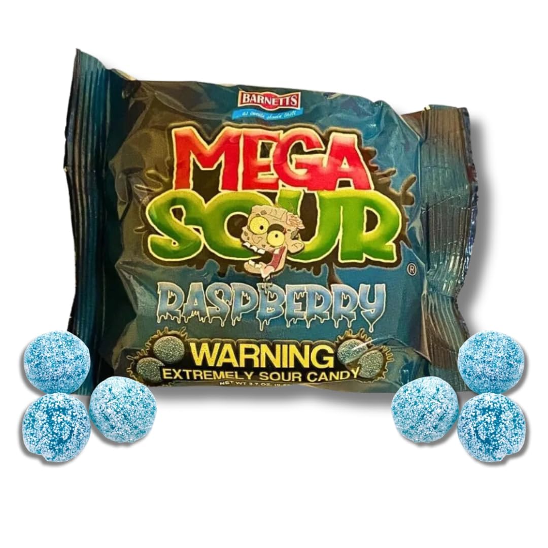 Barnetts Mega Sour Bombs - Extremely SOUR Candy Gift - 3.2 oz. Bag By Lyza's Sweets & Treats (Blue Raspberry)