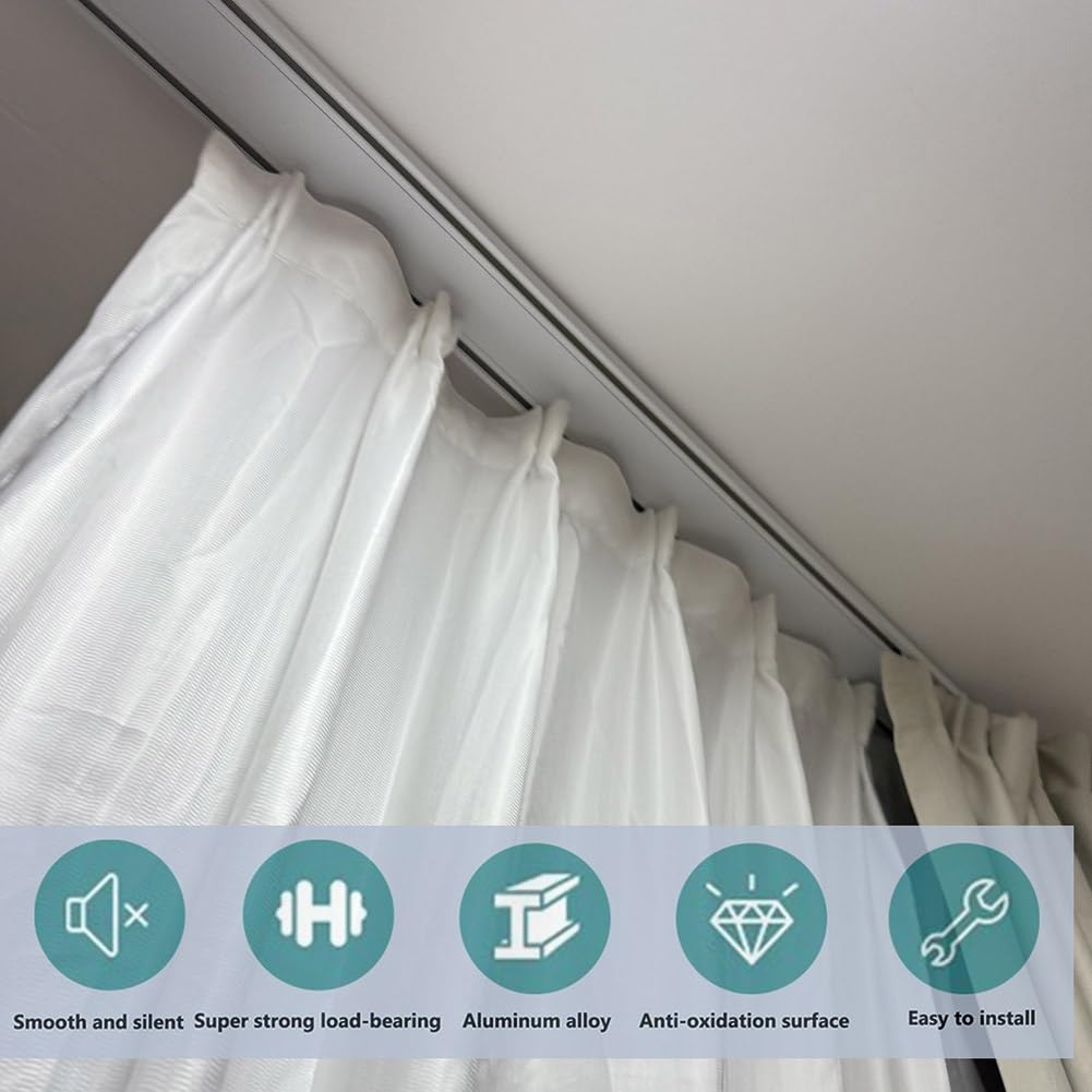 Custom Black ain Rod - Sistema de riel montado en techo de 2 capas para separadores de habitaciones, balcones, hoteles y caravanas - Silent 5,6 m / 18.4ft