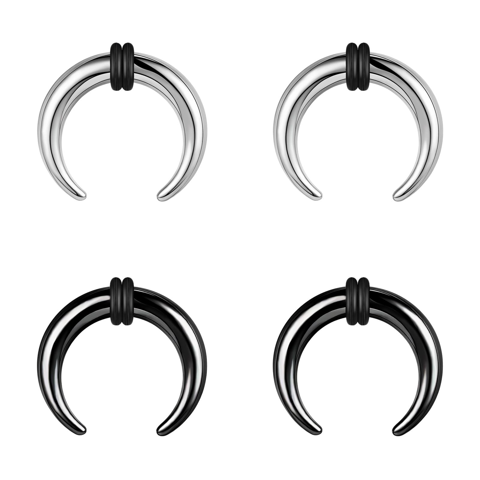 BodyAceBodyAce 2Pairs C Shape Ear Taper Kit, 2-12G Buffalo Septum Pincher Tapers Nose Rings, Black Stretching Ear Expanded Septum Rings with O-Rings